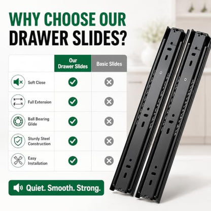 2 Pack Black Soft Close Drawer Slides, 12 Inch - size: 12 Inch
