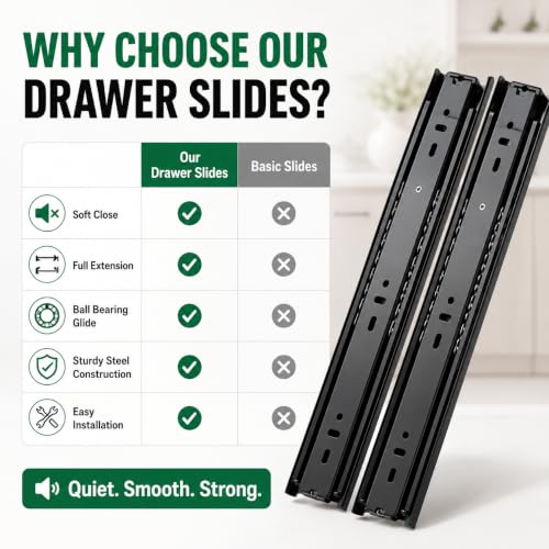Black Drawer Slides, 14 Inch, 2 Pack - size: 14 Inch