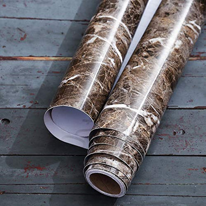 Burgeliy Peel and Stick Waterproof Wallpaper15.8×196in Vinyl Wrap Protector Auto Modification Tint Film Dark Brown Marble Shiny Granite for Kitchen Countertops Table Desk Furniture Self Adhesive Film - size: 15.8"W x 80"L