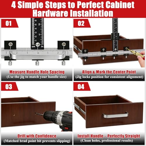 Cabinet Hardware Jig, Cabinet Handle Jig with Center Punch and Drill Bits