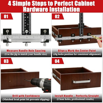 Cabinet Hardware Jig, Cabinet Handle Jig with Center Punch and Drill Bits