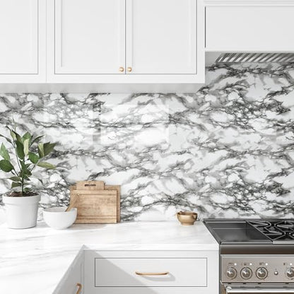 VEELIKE Modern Black and White Marble Contact Paper for Countertops Waterproof Peel and Stick Countertops 24''x118'' Self Adhesive Vinyl Countertop Contact Paper Marble Wallpaper for Kitchen Bathroom - size: 24''x118''