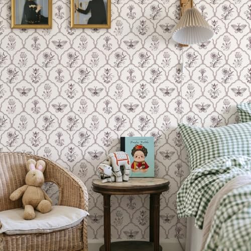 Jeweluck Floral Peel and Stick Wallpaper Butterfly Wallpaper 16.9”x118.1” - color: Brown