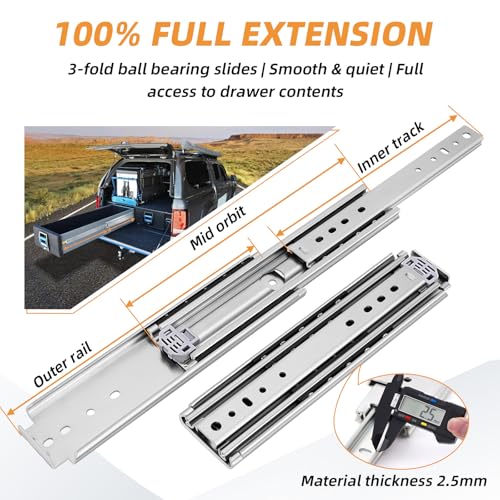 Heavy Duty Drawer Slides 12 14 16 18 20 22 24 26 28 30 32 34 36 40 44 48 52 56 60 Inch 450 Lbs Side Mount Full Extension Ball Bearing Rails Rail Tool Box Runner -W:76mm, 24 Inch - size: 24 Inch, style: Load:500 lb (No lock) -W:76mm
