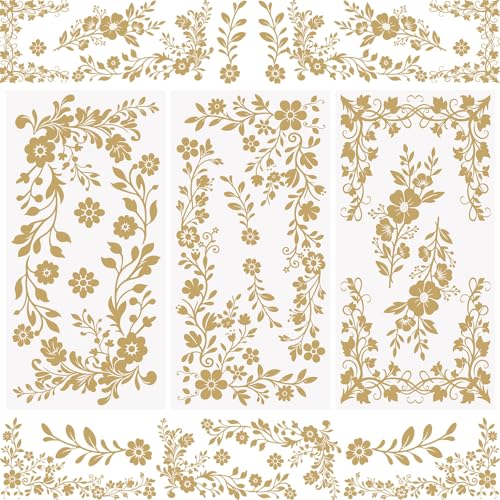 WANDIC 3 Sheets Gold Flower Rub On Transfer Stickers Gold Foil Scrapbook Stickers Window Decals Waterproof Decals for DIY Furniture Photo Albums,15 * 30cm - color: Golden Diagonal Pattern, size: 3 Sheets