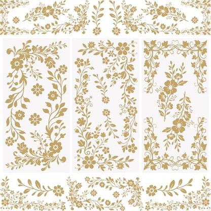 WANDIC 3 Sheets Gold Flower Rub On Transfer Stickers Gold Foil Scrapbook Stickers Window Decals Waterproof Decals for DIY Furniture Photo Albums,15 * 30cm - color: Golden Diagonal Pattern, size: 3 Sheets