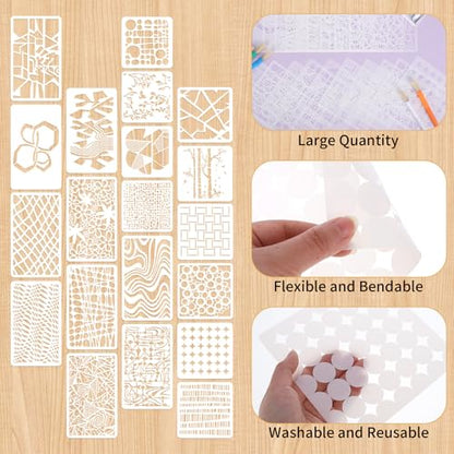 20 Pcs Stencils for Painting Mixed Size Abstract Texture Stencils Geometric Patterns Featuring Line Stripes Floral Textures for Painting on Walls Wood Canvas Furniture Decor - style: Style 3