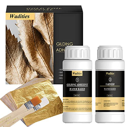 Gold Leaf Gilding Adhesive Set, Wadities 100ml Water Based Glue and Varnish