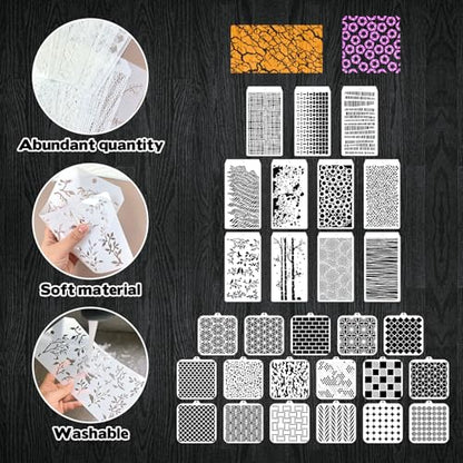 30 Pcs Abstract Layering Stencils - Mixed Media Spray Paint Stencils, Reusable Geometric Christmas Painting Templates for Wall & Canvas