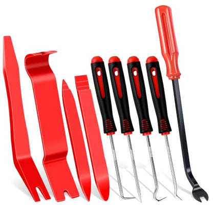 9 Pcs Auto Trim Removal Tool Set - Plastic Pry Tool Kit, Car Door Panel Window Clip Removal Tools, Fastener Remover, Automotive Interior Trim Tool with Mini Precision Hook and Pick Set