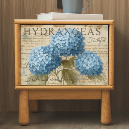 Peacoblue Hydrangea Pattern Rub On Transfers for Furniture Craft 6"x12" - style: Hydrangea Pattern