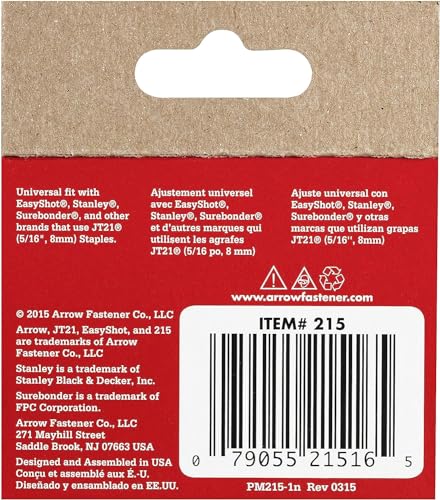 Arrow 215 JT21 Thin Wire Staples for Staple Guns and Staplers, Use for Upholstery, Crafts, General Repairs, 5/16-Inch Leg Length, 7/16-Inch Crown Width, 1000-Pack, Made in the USA - size: 5/16 Inch