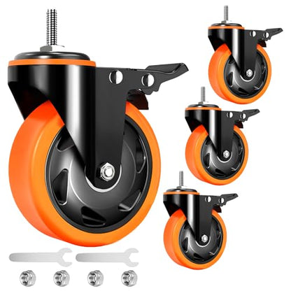 4 inch Stem Caster Wheels 2000lbs, Threaded Stem Casters Set of 4 Heavy Duty,3/8"-16 x 1(Stem Diameter 3/8", Length 1"), Safety Dual Locking Caster, Industrial Castor Wheels for Cart,Furniture - size: 4 Inch_3/8"-16x1"