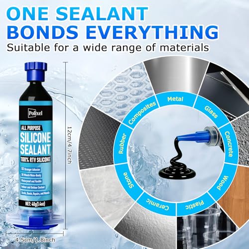 RTV Silicone Sealant Adhesive, 100% Silicone Waterproof Caulk Strength Adhesive for Car Windshield, Window, Bathroom & Kitchen Shrink & Crack Proof (Black, 40g/1.4oz)