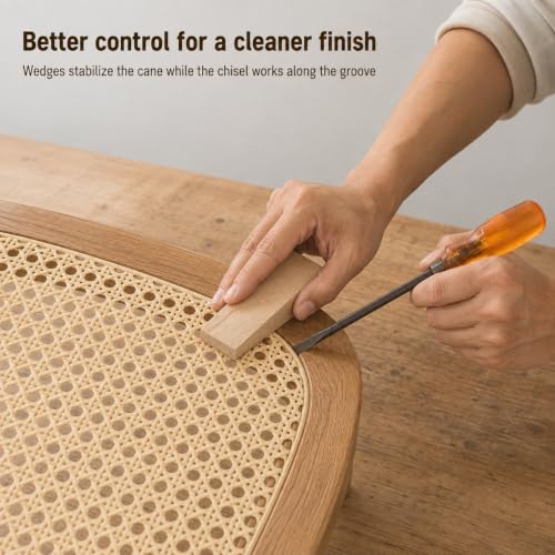 11 Pcs Rattan Repair Kit, Includes Cane Webbing Roll, 3/16 Inch Cane Webbing, 8 Wooden Wedges and Chisel Tool, Complete DIY Furniture Restoration Kit