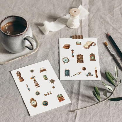 WANDIC 16 Sheets Rub On Transfer Stickers Set, 4 Styles Brown Themed Retro Vintage Pattern Self Adhesive Stickers Furniture Decals for Scrapbook Journal - style: Renaissance Theme