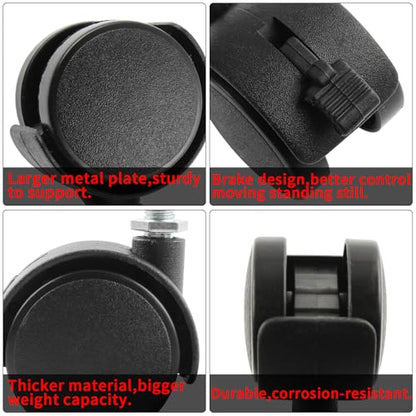 HOWDIA 1.5 Inch Swivel Caster Wheels for Cart, M8-1.25×20mm Threaded Stem Heavy Duty Casters with Brake, Nylon Wheels Replacement for Furniture, Table, Cabinet, Shelf(4 Pack) - style: M8 - 1.25×20mm Threaded Stem with Brake