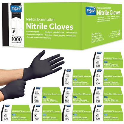 Inspire Black Nitrile Disposable Gloves | 4.5 Nitrile Disposable Safety Medical Cooking Cleaning Gloves - size: XX-Large, style: Black - Case of 1000