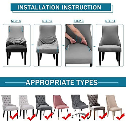 Liykimt Stretch Wingback Side Chair Slipcover-Accent Chair Cover Slipcover with Arm,Washable Upholstered Arm Dining Chair with Nailed Trim Protector for Dining Living Room - color: Dark Gray