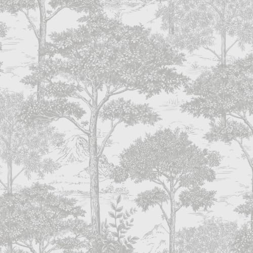Ismoon Grey Peel Stick Wallpaper Forest Mural Toile Stick on Wallpaper - color: Gray, size: 17.3" x 196"