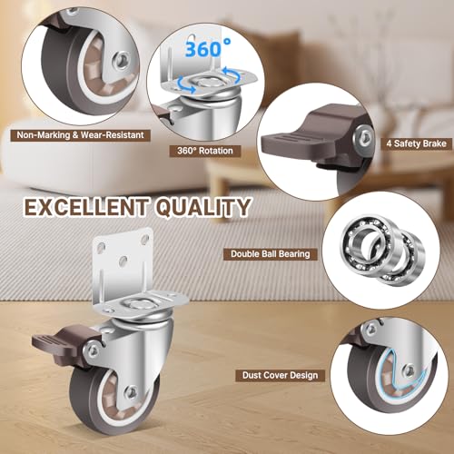 W B D WEIBIDA Side Mount Casters Wheels, 2 Inch L-Shaped Small Rubber Casters Set of 4, 360 Degree Ball Bearing Swivel Casters, Light Duty Casters Wheels for Furniture, Baby Beds, Cabinets, Tables - size: 2IN TPR