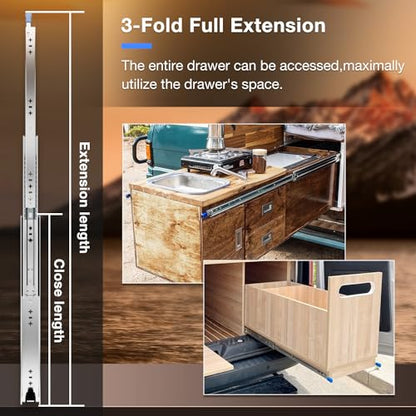 Heavy Duty Locking Drawer Slides Load 236 lbs Full Extension Runners with Lock 12 14 16 18 20 22 24 26 28 30 32 34 36 38 40 Inch Side Mount Rails for Drawer Capacity 236lb 1 Pair - size: 22 Inch