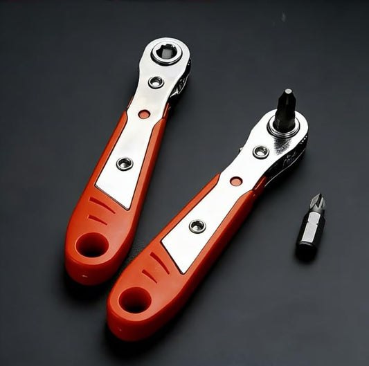 Steel Multifunctional Screwdriver 1PCS with Cross head Screwdriver with Ratchet, Narrow Space Compatible Wrench, Bender - color: Red