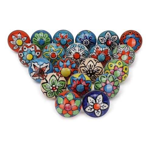 Cabinet Multicolor Assorted Ceramic Drawer Pull Handle Kitchen Cupboard Wardrobe Knob Boho Room Decorative Furniture Hardware Dresser Drawers Knobs-Pack of 20 - style: PACK OF 20