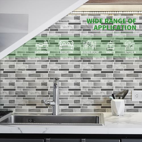 LONGKING Peel and Stick Backsplash Tile for Kitchen, Stick on Tile on Wall, Bathroom (Grey Marbling) - color: Grey Marble