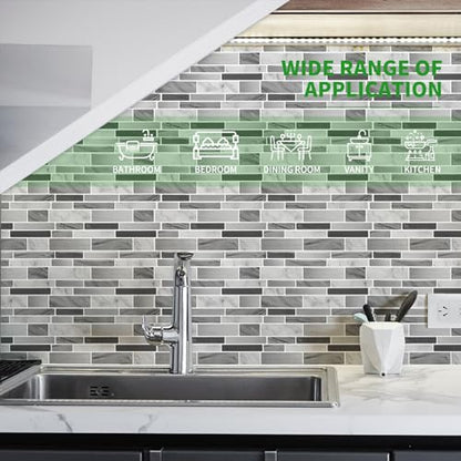 LONGKING Peel and Stick Backsplash Tile for Kitchen, Stick on Tile on Wall, Bathroom (Grey Marbling) - color: Grey Marble