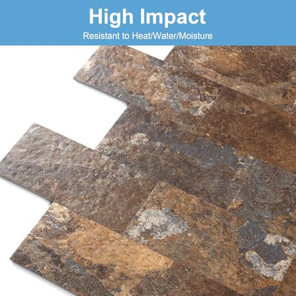 2026 New Upgrade Peel and Stick Backsplash Tile, Peel and Stick 11.34" X 11.57" Wall Tile for Kitchen, Bathroom, Fireplace, Laundry (Brown Stone Rock, 10 Packs) - color: Brown Stone Rock