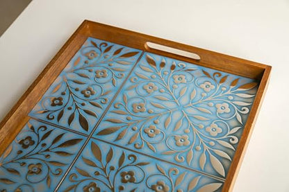 Main Street Peel and Stick Wallpaper Tiles, Blue & Silver Leaves, 24-Pack - style: Blue and Silver Leaves