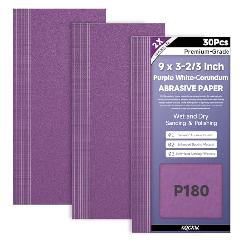 30-Sheet Premium White Corundum Wet Dry 180 Grit Sandpaper - size: 9 x 3-2/3 Inch, style: 180 Grit