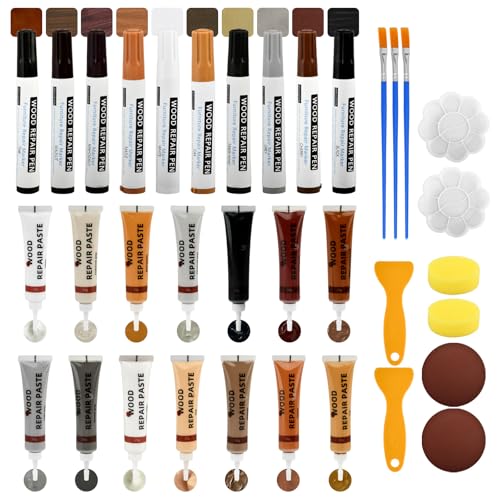Wood Furniture Repair Kit - Set of 35 - Touch Up Markers, Wood Fillers