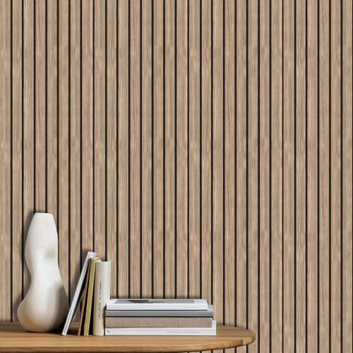 HLNIUC Brown Faux Wood Slat Wallpaper - 17'x118' Peel And Stick Wood Panel Grain PAPEL Para Pared Decorative Room Paper Wooden Texture Wall Paper PVC Vinyl Contact Paper for Living Room Bedroom - color: Brown Wood Wallpaper