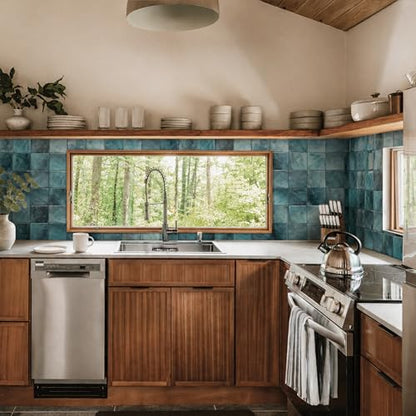 Smart Tiles Peel and stick backsplash, Zellige Teal Green, 9"x9" - color: Teal Green