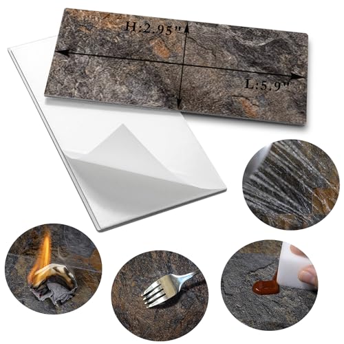 AULIGET 100 Piece Rust Slate Peel and Stick Backsplash Wall Tiles, 3" x 6" PVC Faux Stone Stick on Tiles for Backsplash Kitchen, Bathroom, Laundry Room, Camper, Fireplace - color: Rust Slate
