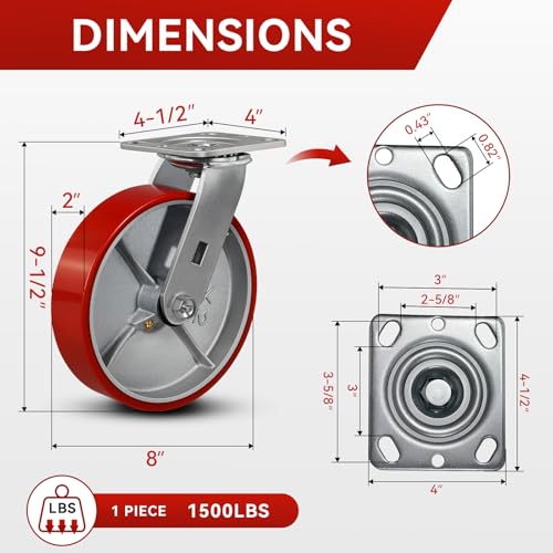 8"x2" Industrial Casters- Heavy Duty casters,Polyurethane Casters Wheel,Capacity up to 6000 Lb. Use for Platform Truck, U-Boat Cart,Workbenches(4 Swivel) - style: 8 inch