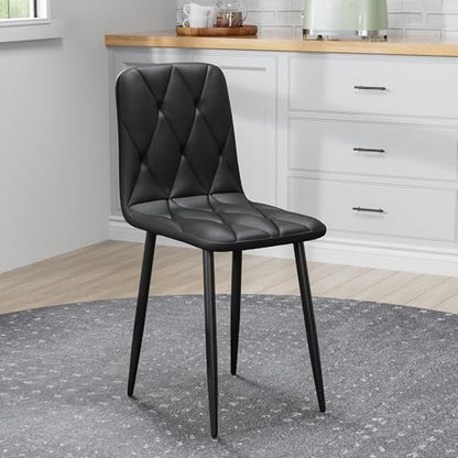 5-Piece Dining Table Set with 4 Chairs, Faux Marble, 39 Inch, Black - color: Black