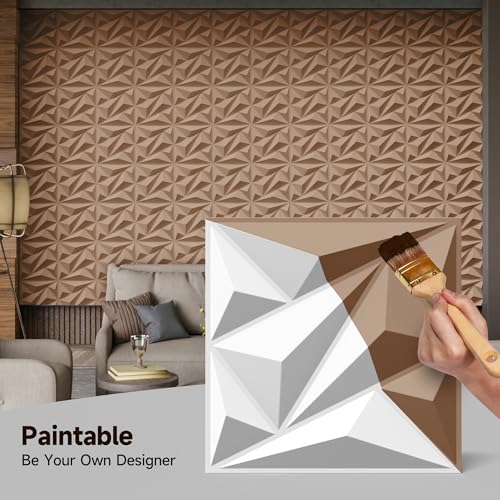 INMOZATA 3D Wall Panels, Diamond Textured PVC Accent Wall Panels - color: A_White