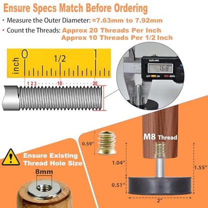 NEWBYTEK M8 Heavy Duty Leveling Feet, 2" Base Rubber Anti-Vibration (8Pk) - size: Metric M8 thread，8pcs