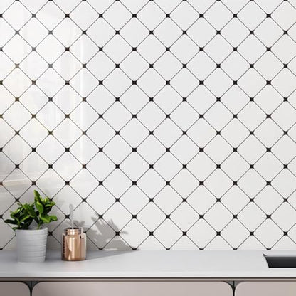 Chejiaye Peel and Stick Backsplash Tiles 10-Pack - White Geometric Self-Adhesive PVC Wall Panels, Waterproof Kitchen Backsplash Stick on Tile for Kitchen,Bathroom, Laundry Room Walls (11.8"x11.8") - color: White Geometry, size: 11.8" x 11.8" x 10Pack