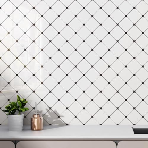 Chejiaye Peel and Stick Backsplash Tiles 10-Pack - White Geometric Self-Adhesive PVC Wall Panels, Waterproof Kitchen Backsplash Stick on Tile for Kitchen,Bathroom, Laundry Room Walls (11.8"x11.8") - color: White Geometry, size: 11.8" x 11.8" x 10Pack