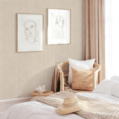 Grasscloth Peel and Stick Wallpaper Beige Contact Paper 16in x 590in - color: Beige, size: 15.7" x 590.5"