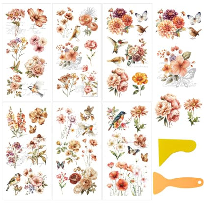 6 Sheets Mixed Maillard Flower Rub on Transfers for Crafts 12×6in