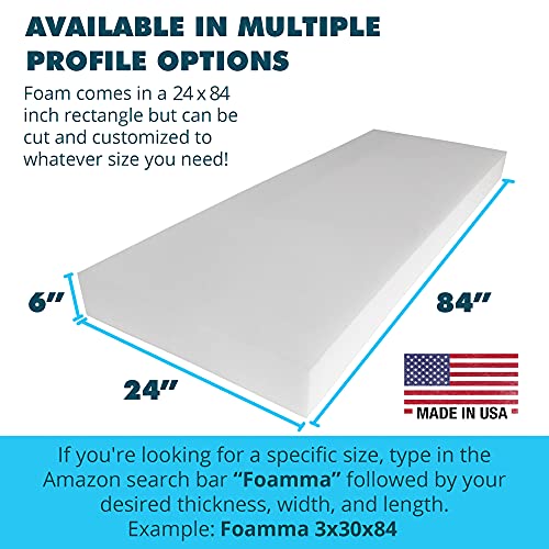 Foamma 6" x 24" x 84" High Density Upholstery Foam Padding for Cushions and Seat Repair, Thick-Custom Pillow, Chair and Couch Cushion Replacement Foam, Craft Upholstery Supplies - color: High Density, size: 6" x 24" x 84"