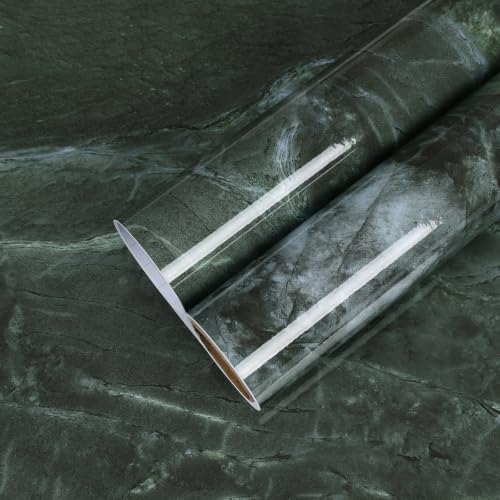 CHIHUT Dark Forest Green Marble Contact Paper Peel and Stick Wallpaper - size: 12"x472"
