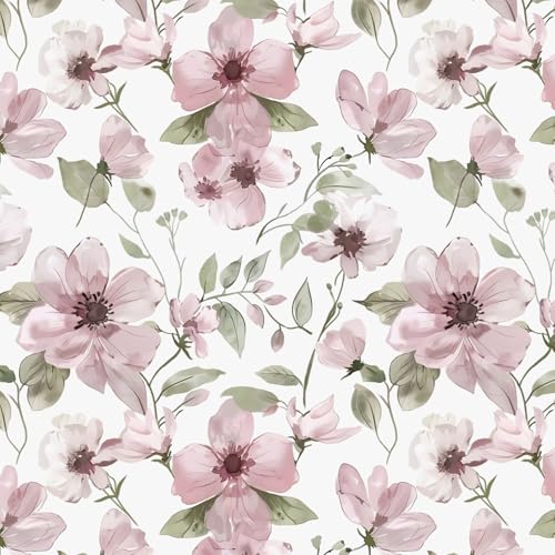 17.3''x78.7''Peel and Stick Wallpaper Boho Floral Contact Paper Pink Watercolor Flowers Leaf Wallpaper Removable Self-Adhesive Wall Paper for Bedroom Renter Friendly Vinyl
