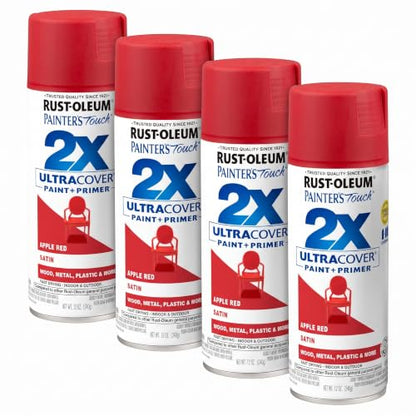 Rust-Oleum 334094 Painter's Touch 2X Ultra Cover Spray Paint, 12 oz, Satin Apple Red (Pack of 4) - color: Satin Apple Red, size: 12 Ounce (Pack of 4)