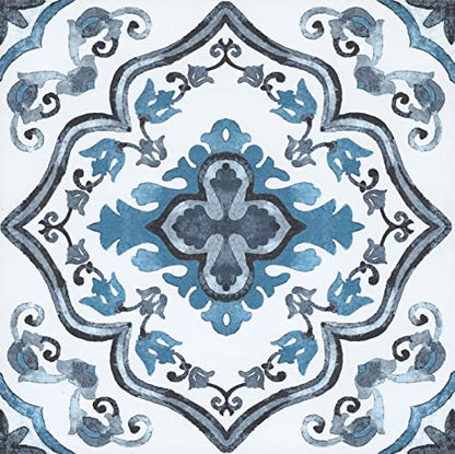 FloorPops Marrakesh Peel and Stick Floor Tiles, Blue, Floral Vinyl Floor Tiles, Water Resistant, 12 in x 12 in, Pack of 10 - size: 12"L x 12"W x 0.06"T